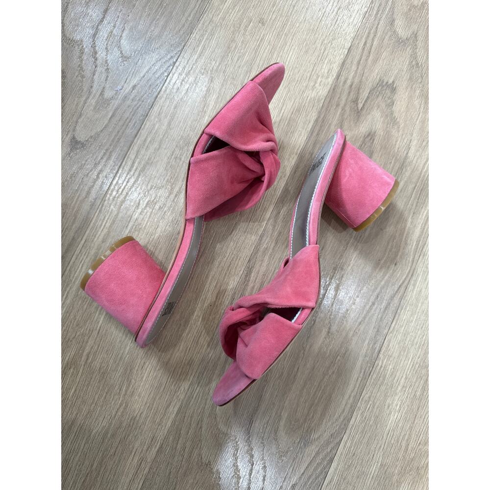 Paige Francesca Pink Suede Slide Twist Knot Cylindrical Heel Sandals Size 10
